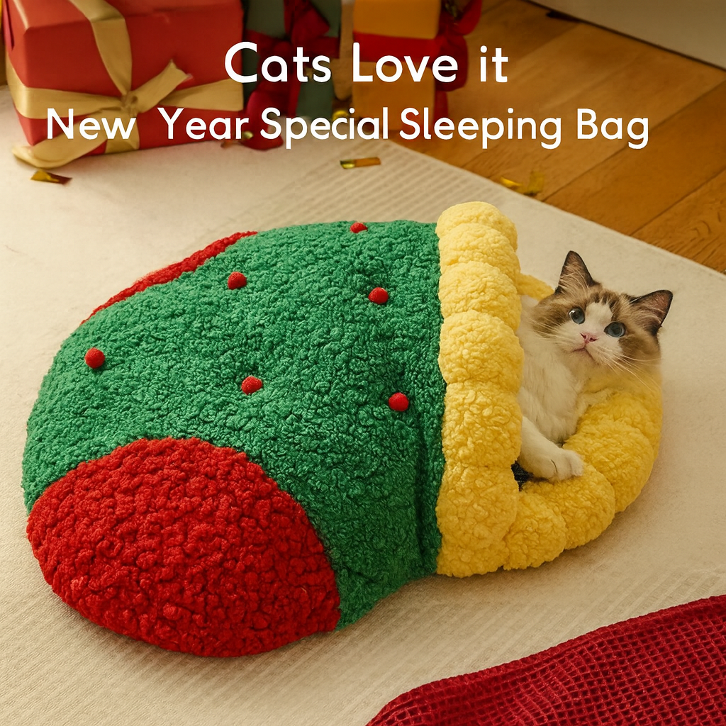 Cozy Christmas Tunnel Cat Bed