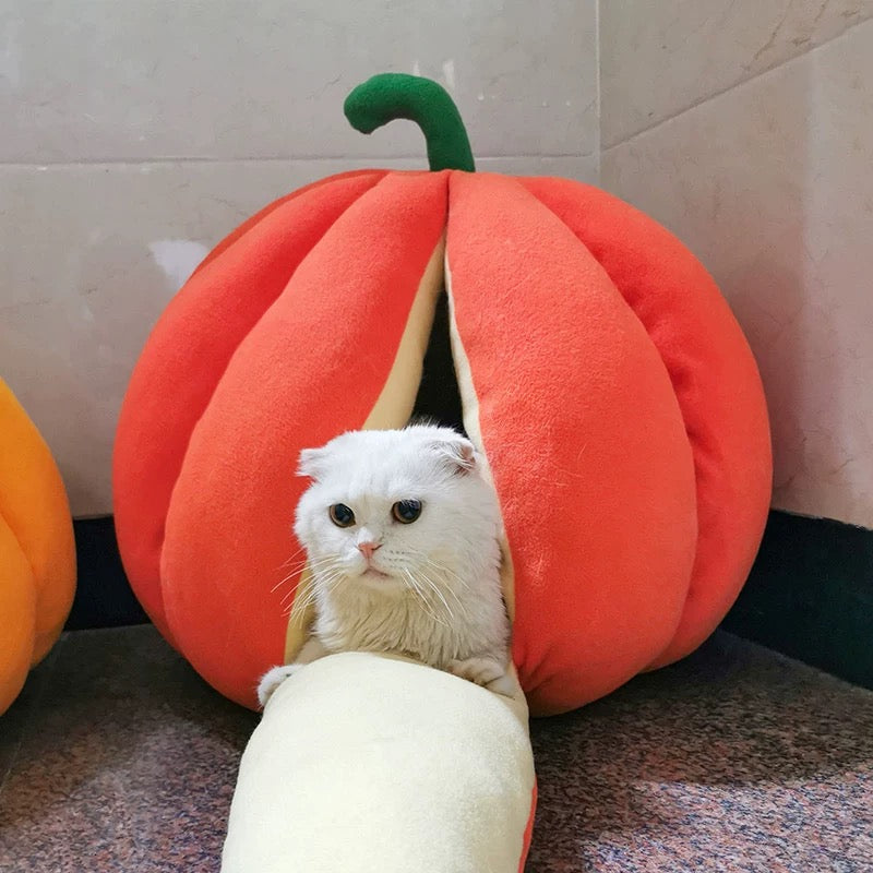 Cozy Pumpkin-Shaped Cat Bed
