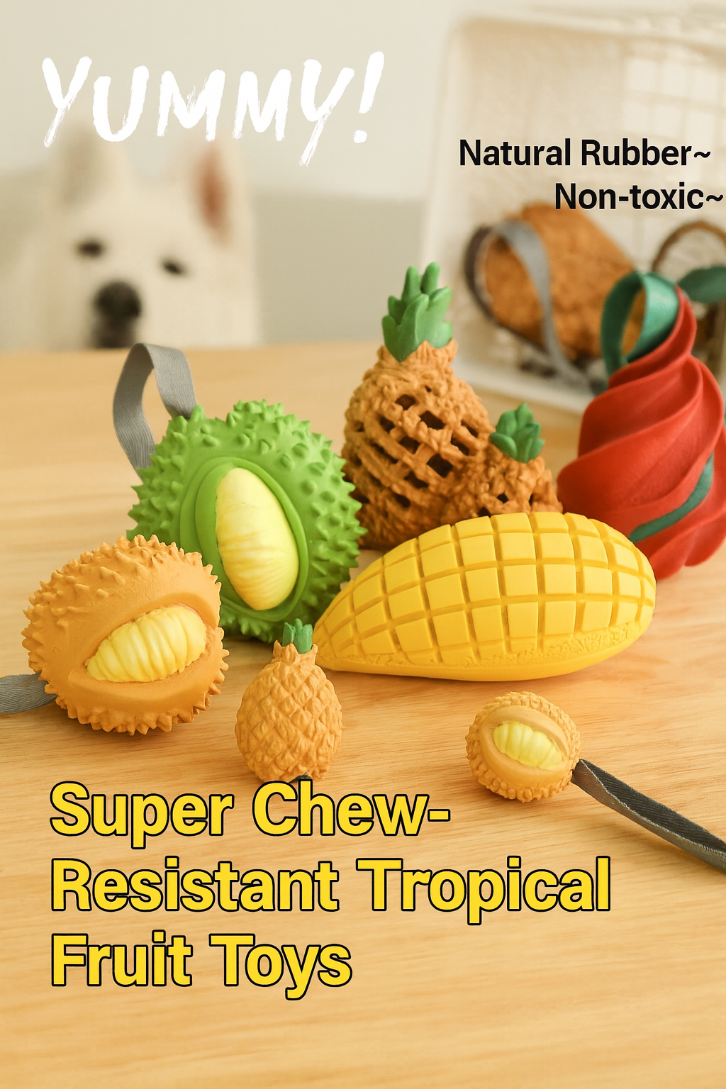 Tropical Fruit Dog Toys – Ultra Durable Natural Rubber Chew Toys