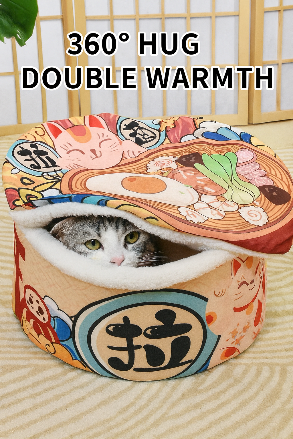Japanese Ramen Bowl Cat Bed with Lid