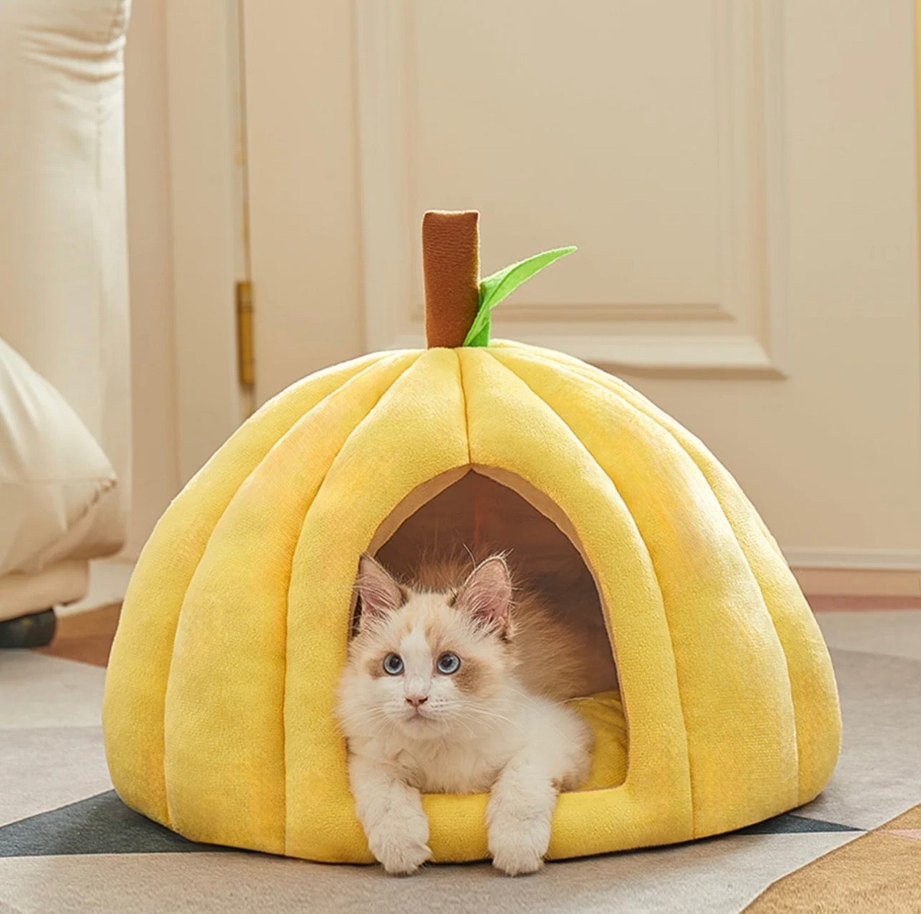 Yellow Pumpkin Pet Cave Bed