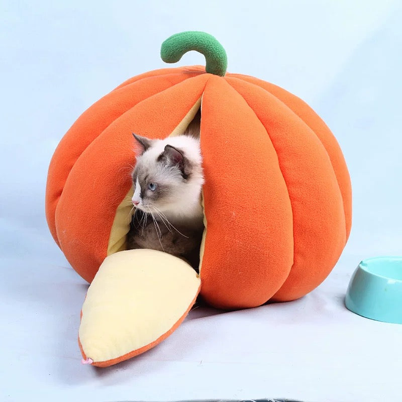 Cozy Pumpkin-Shaped Cat Bed