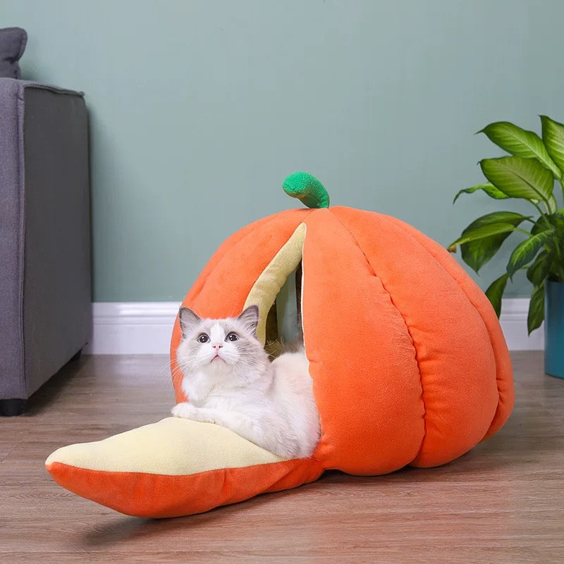 Cozy Pumpkin-Shaped Cat Bed