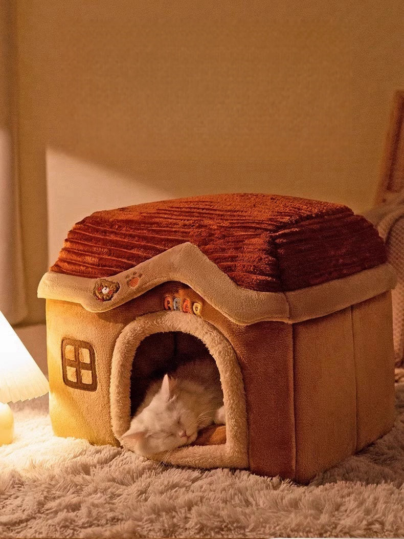 Cozy Cabin Cat House Bed