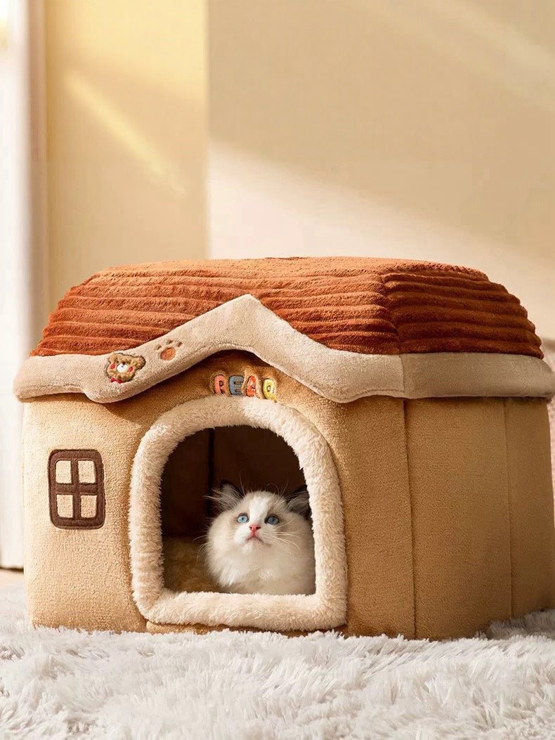 Cozy Cabin Cat House Bed