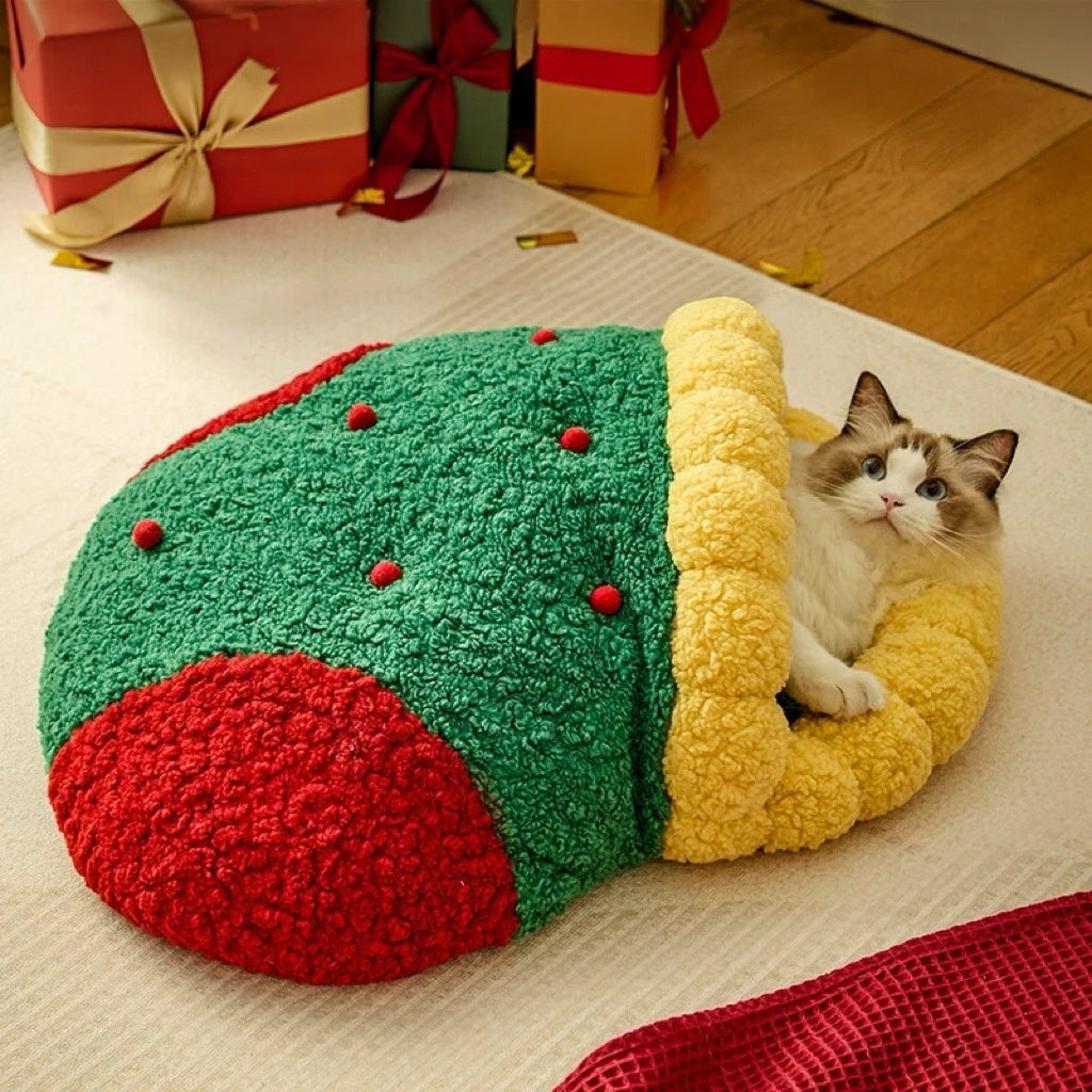 Cozy Christmas Tunnel Cat Bed
