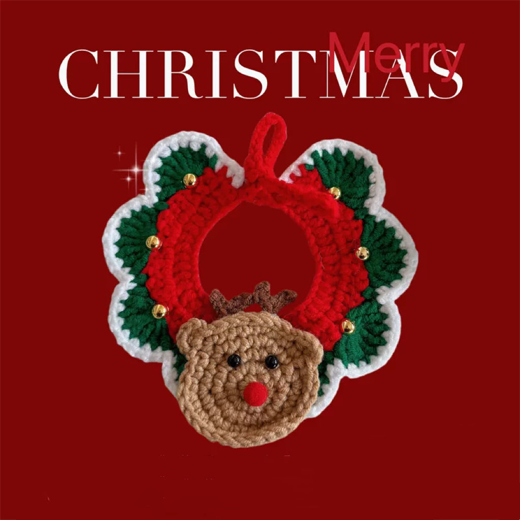 Handmade Crochet Reindeer Cat Collar