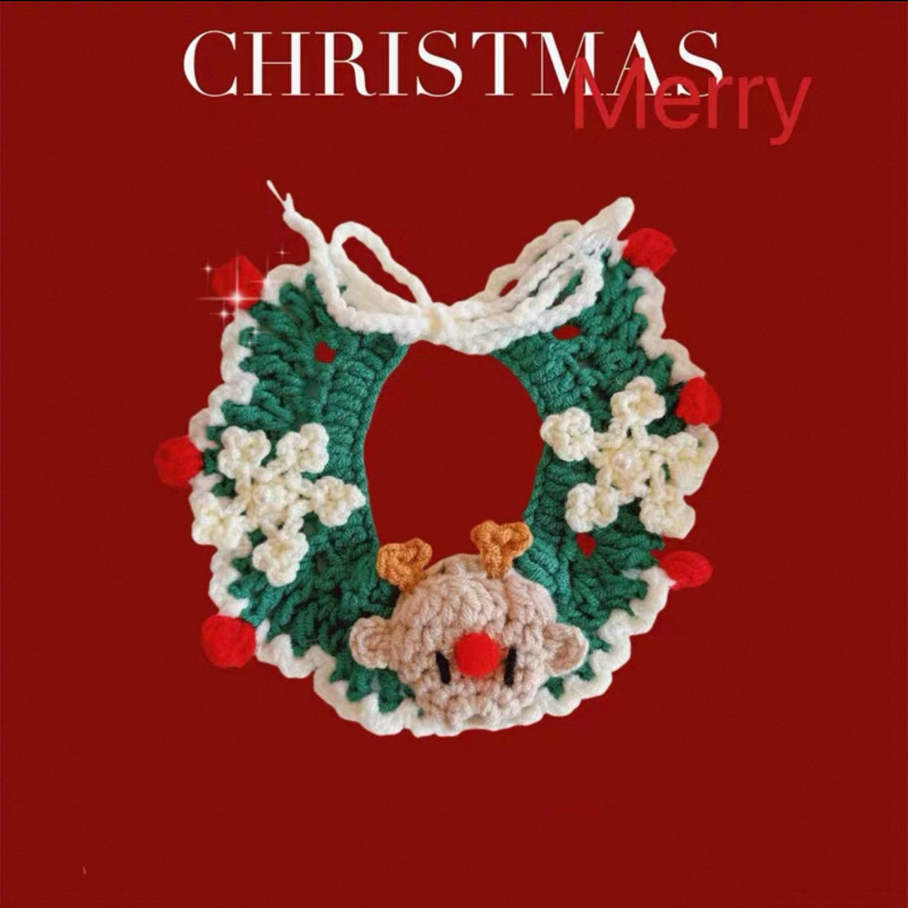 Handmade Crochet Reindeer Cat Collar